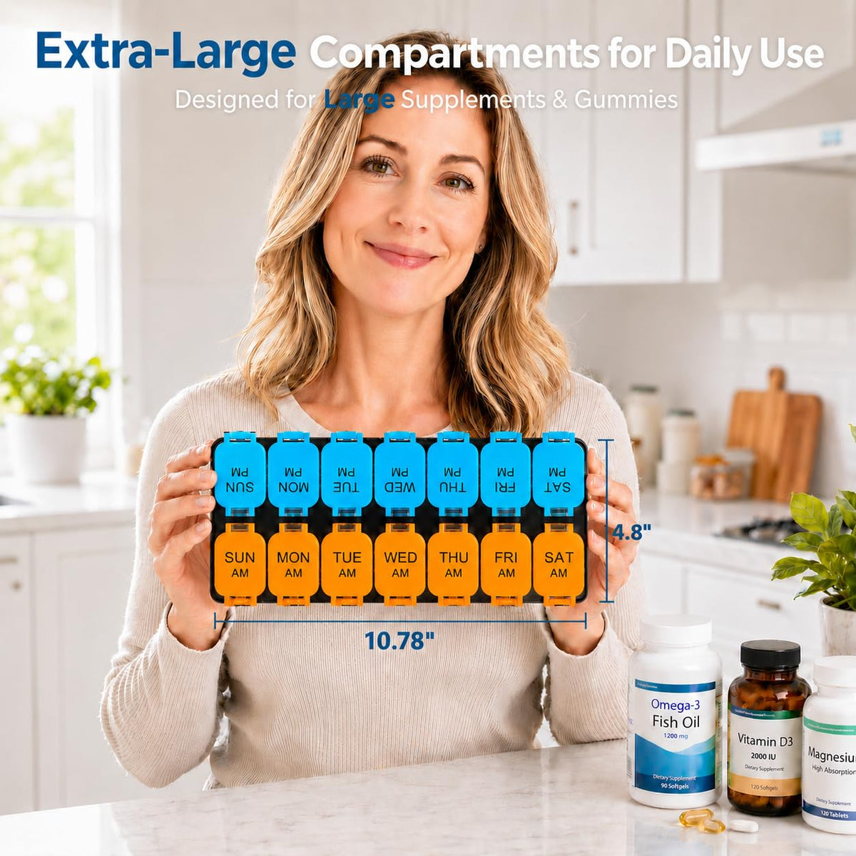 Extra Large Weekly Pill Organizer and AM/PM Medication Dispenser