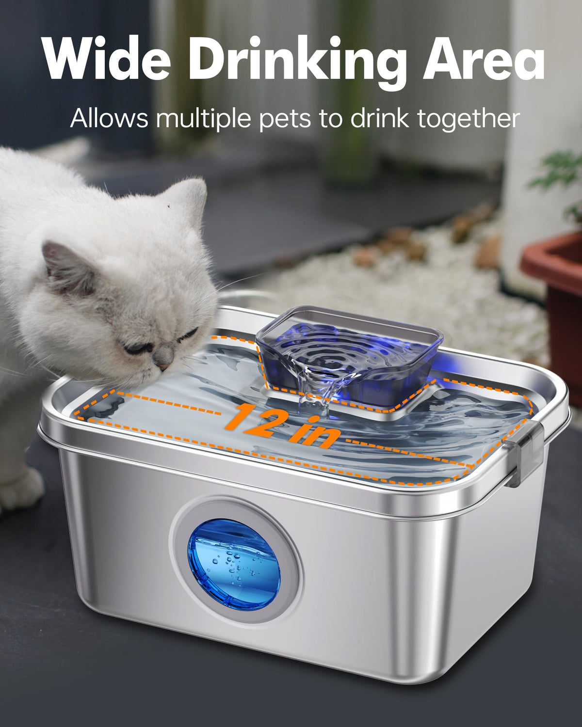 Dog Water Fountain 2 Gal, Stainless Steel Dog Water Fountain for Large Dogs Multi-Cats, Pet Water Fountain with Big Window, Super-Quiet Pump, Indoor Automatic Dog Water Bowl Dispenser Fountain Filters Dog fountain with filter