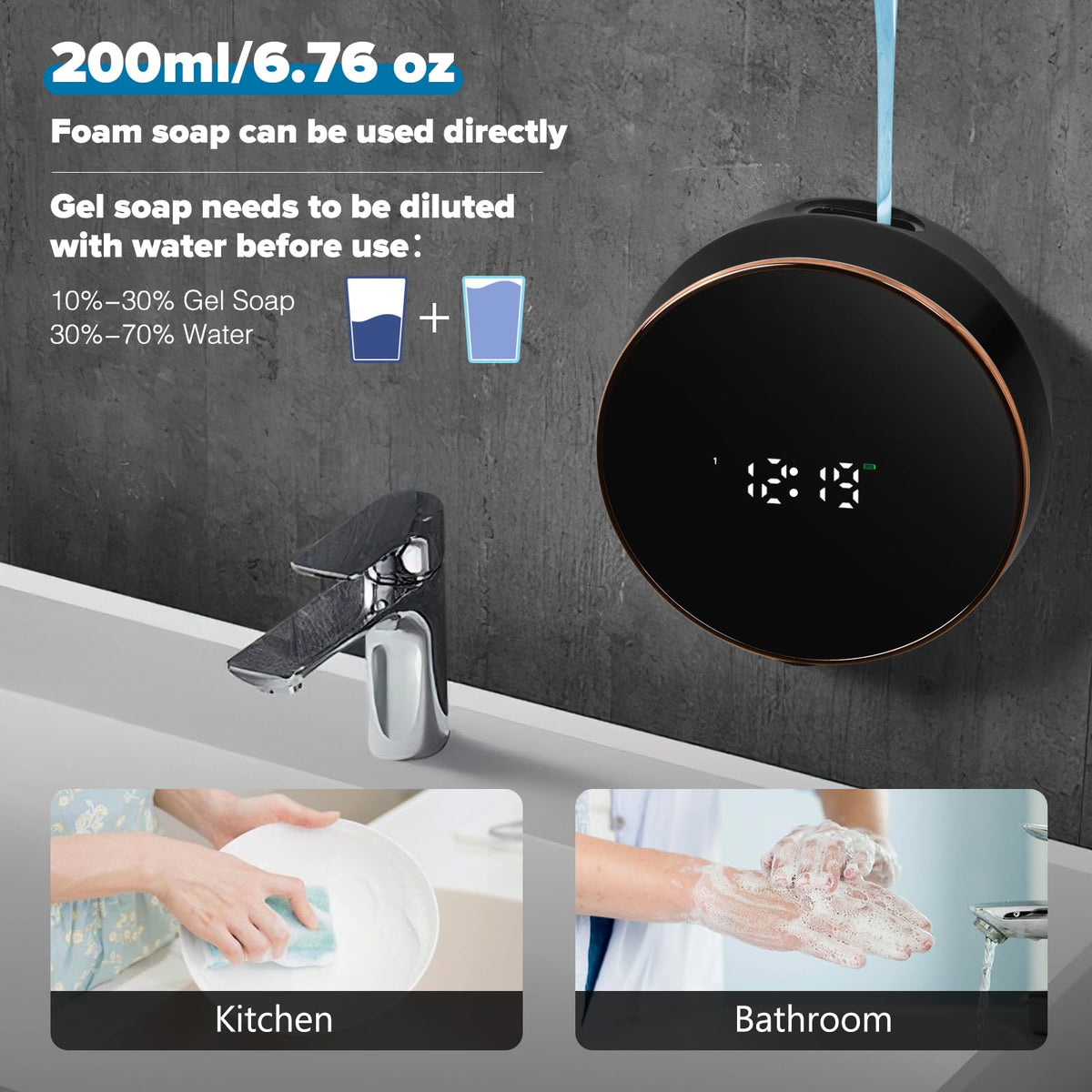 Monstake Automatic Soap Dispenser, Touchless Rechargeable Wall Mount Black foam