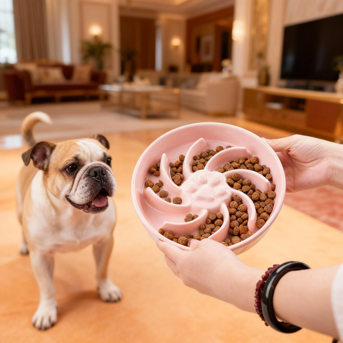 Ceramic Slow Feeder Dog Bowl, 3 Cup Dog Food or 25oz Water, Slow Eating Bowl for Middle Breed, Maze Puzzle Feeder for Fast Eaters, Anti-Choking Stop Bloat, Non-Slip BPA Free (White) White