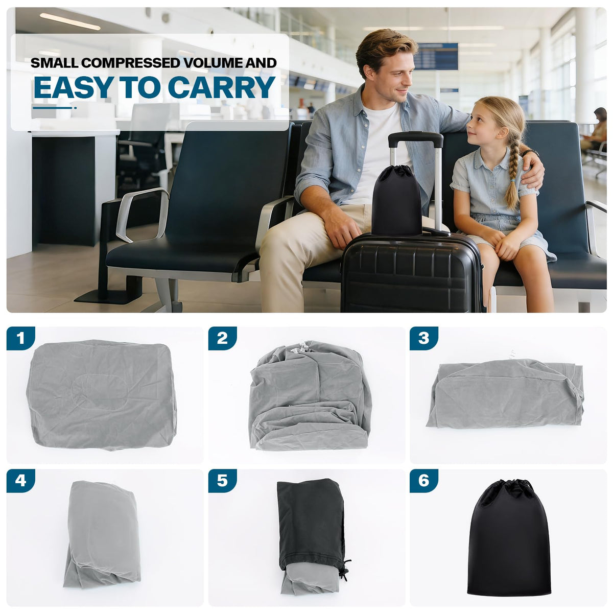 Inflatable Travel Foot Rest Pillow, Adjustable 3 Layers Height Leg Rest Pillow, Crushion Essentials for Airplane,Train, Cars, Office and Home (Gray)