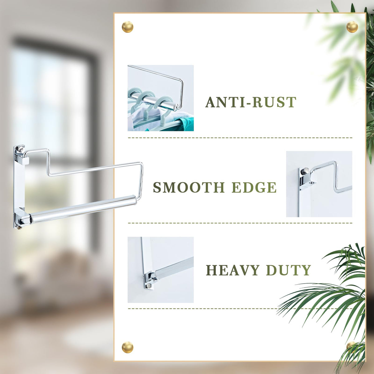 NEWRAIN Folding Wall Mounted Clothes Hanger Rack Clothes Hook Solid Brass with Swing Arm Holder Clothing Hanging System Closet Storage Organizer Heavy Duty Drying Rack Wall Mount,Brushed Gold Triangle Brushed Gold