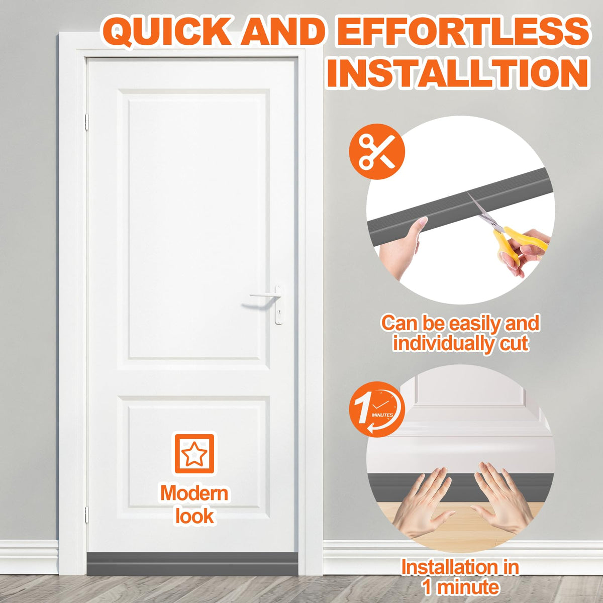 Door Draft Stopper, Door Sweep for Bottom of Door, Weather Stripping Door Seal Gap Filler Bottom Blocker Soundproofing Cold Air Insulation Save Energy Install Quickly Easily (Black, 39‘’) 39‘’ Black