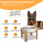 Elevated Slow Feeder Dog Bowl, 6.7" Ceramic Maze Dog Bowl with Stand White 1.5 Cups