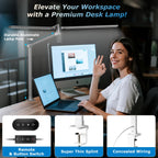 Airlonv LED Desk Lamp with Clamp, 17" Stepless Dimming Light, Black Standard