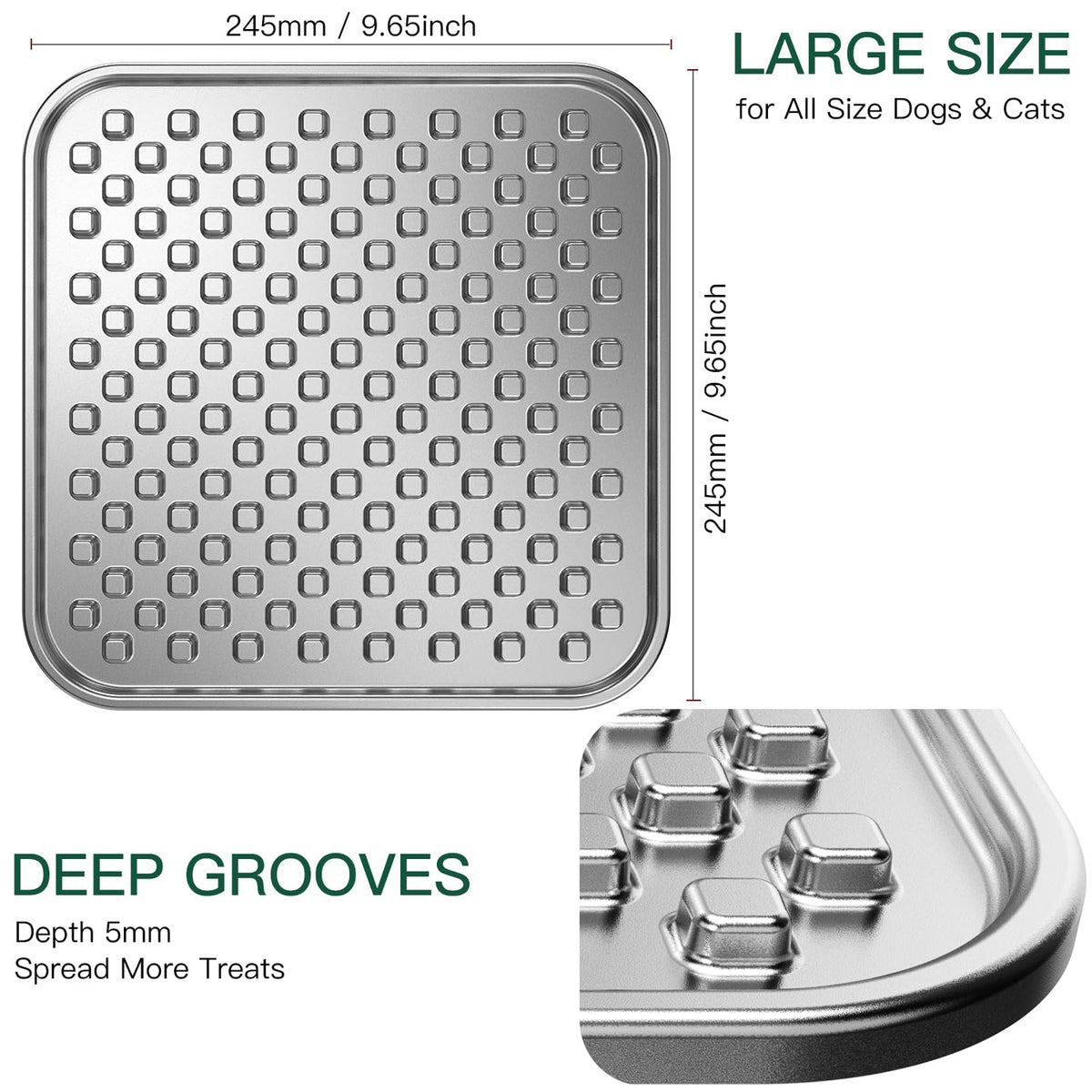 Lick Mat for Dogs & Cats, Double-Wall Stainless Steel, Large-1Pack
