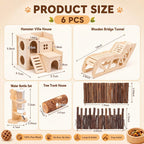 BreezeHug 6 Pcs Wooden Hamster Cage Accessories, Hamster Tunnels, Stylish