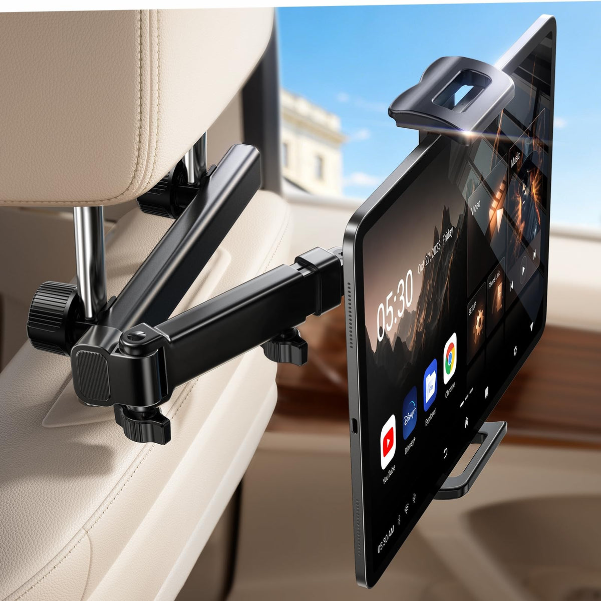 LISEN iPad Holder for Car Tablet Mount, 4 in 1 Adjust Arm Back Seat Stand 4.7-11.5“ Device