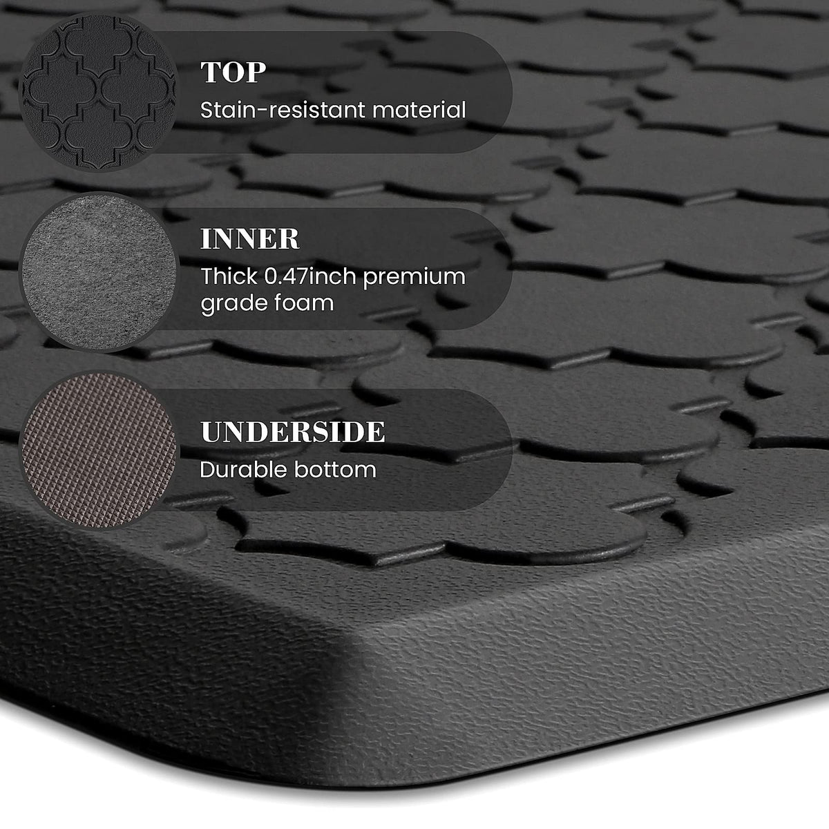 Kitchen Mat 2 PCS Cushioned Anti-Fatigue Floor Mat Standing Mat for Kitchen Stylish Grey 17.3"x29"+17.3"x47"