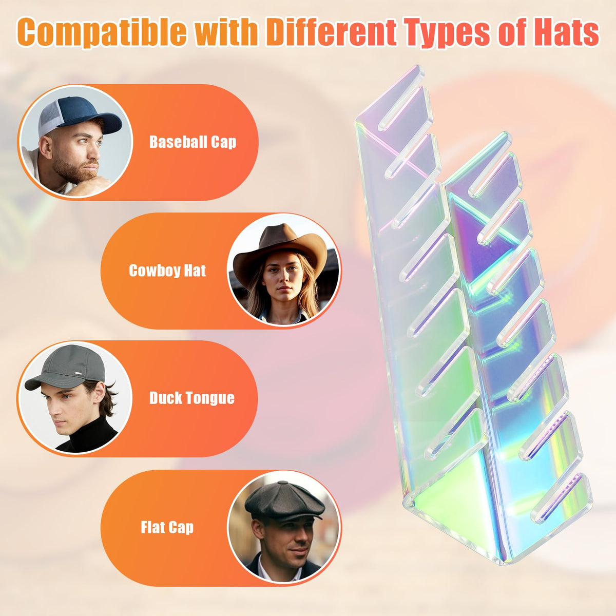 Hat Organizer for Baseball Caps Hat Rack Acrylic Hat Stand 2Pack No Install Black-2Pack