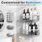 EUDELE Adhesive Shower Caddy, 5 Pack Rustproof Stainless Steel Bath Organizers With Large Capacity, No Drilling Shelves for Bathroom Storage & Home Decor Black