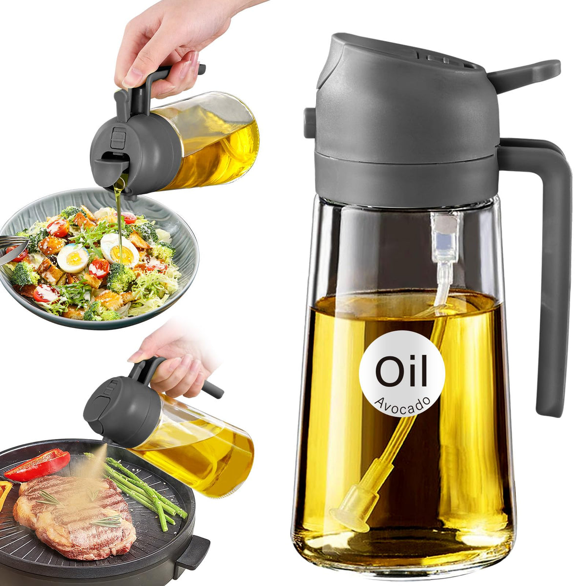YARRAMATE Olive Oil Dispenser, 2 in 1 Sprayer for Cooking, 16oz/470ml...