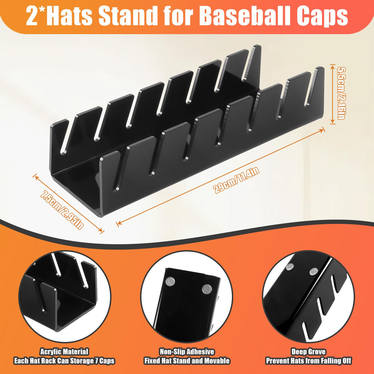 Hat Organizer for Baseball Caps Hat Rack Acrylic Hat Stand 4Pack No Install Clear-4Pack