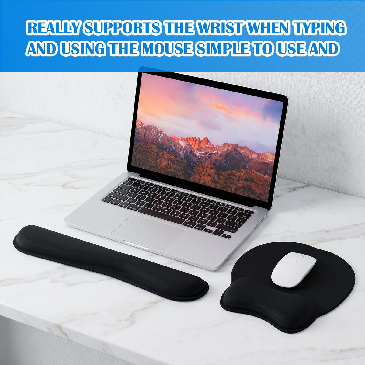 6 Pcs Mouse Pad and Keyboard Wrist Rest, Keyboard and Mouse Pad Set with Wrist Support, Ergonomic Memory Foam Wrist Rest for Computer Keyboard Office, Gaming, Computer, Laptop, Typing Comfort