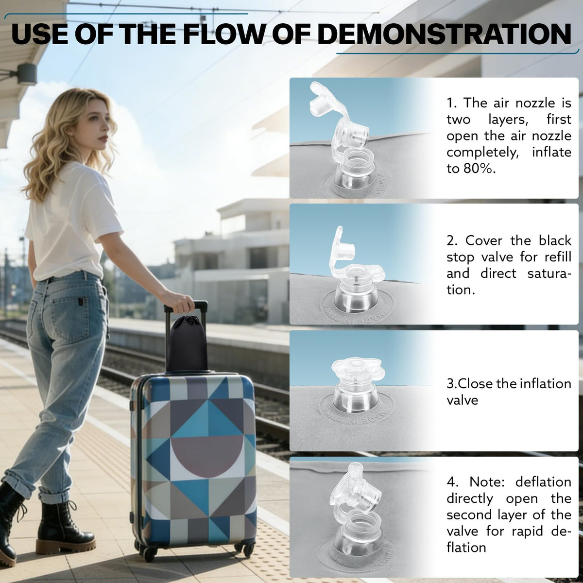 Inflatable Travel Foot Rest Pillow, Adjustable 3 Layers Height Leg Rest Pillow, Crushion Essentials for Airplane,Train, Cars, Office and Home (Gray)