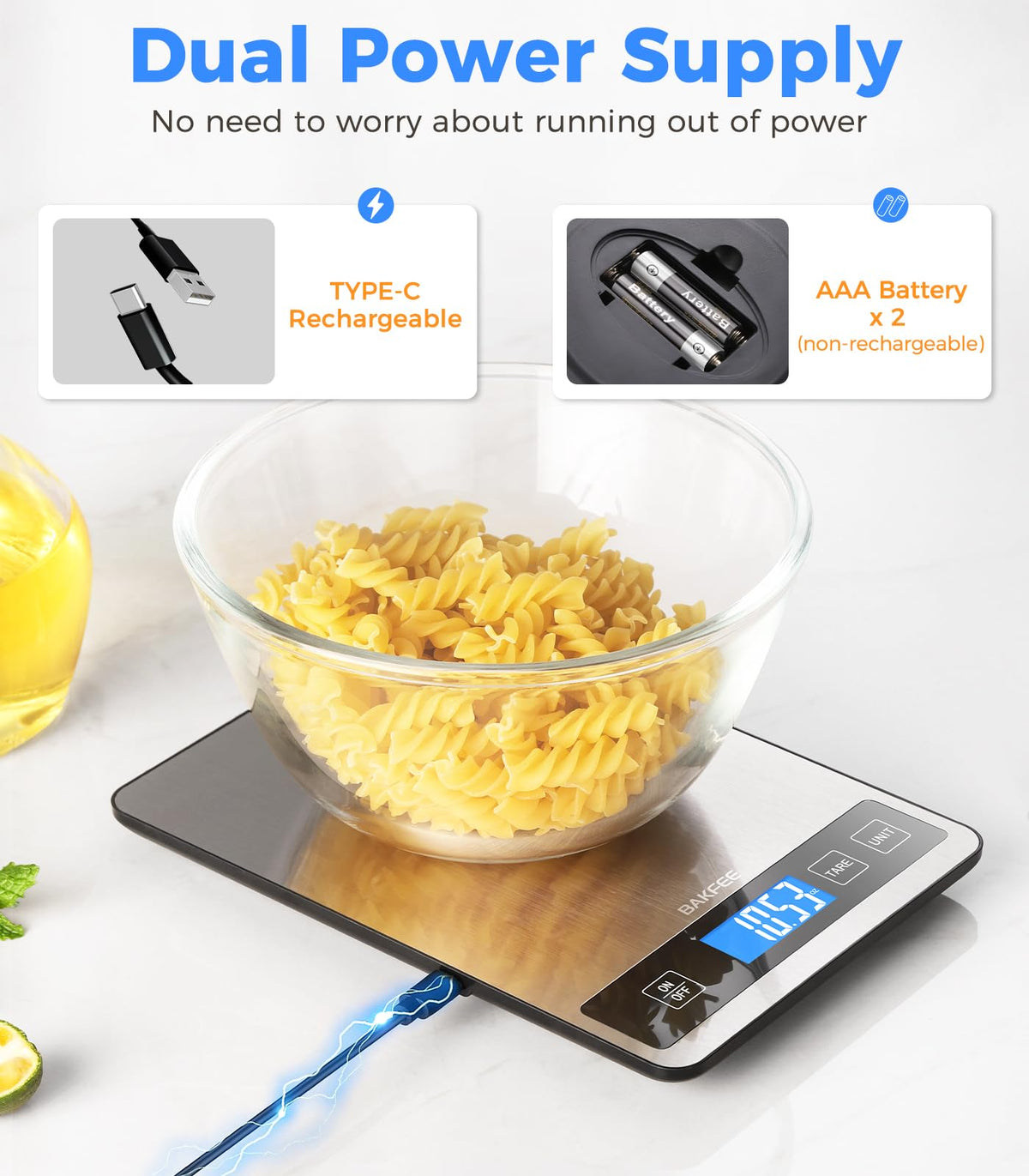 Food Scale, 33lb Rechargeable Kitchen Scale, 1g Precision, Black Rechargeable-Black