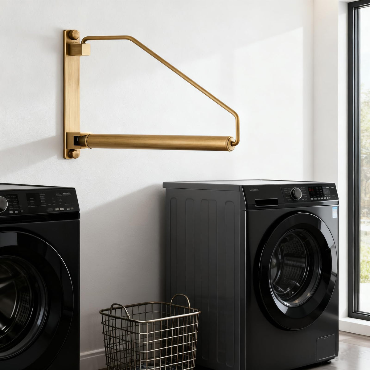 NEWRAIN Folding Wall Mounted Clothes Hanger Rack Clothes Hook Solid Brass with Swing Arm Holder Clothing Hanging System Closet Storage Organizer Heavy Duty Drying Rack Wall Mount,Brushed Gold Triangle Brushed Gold