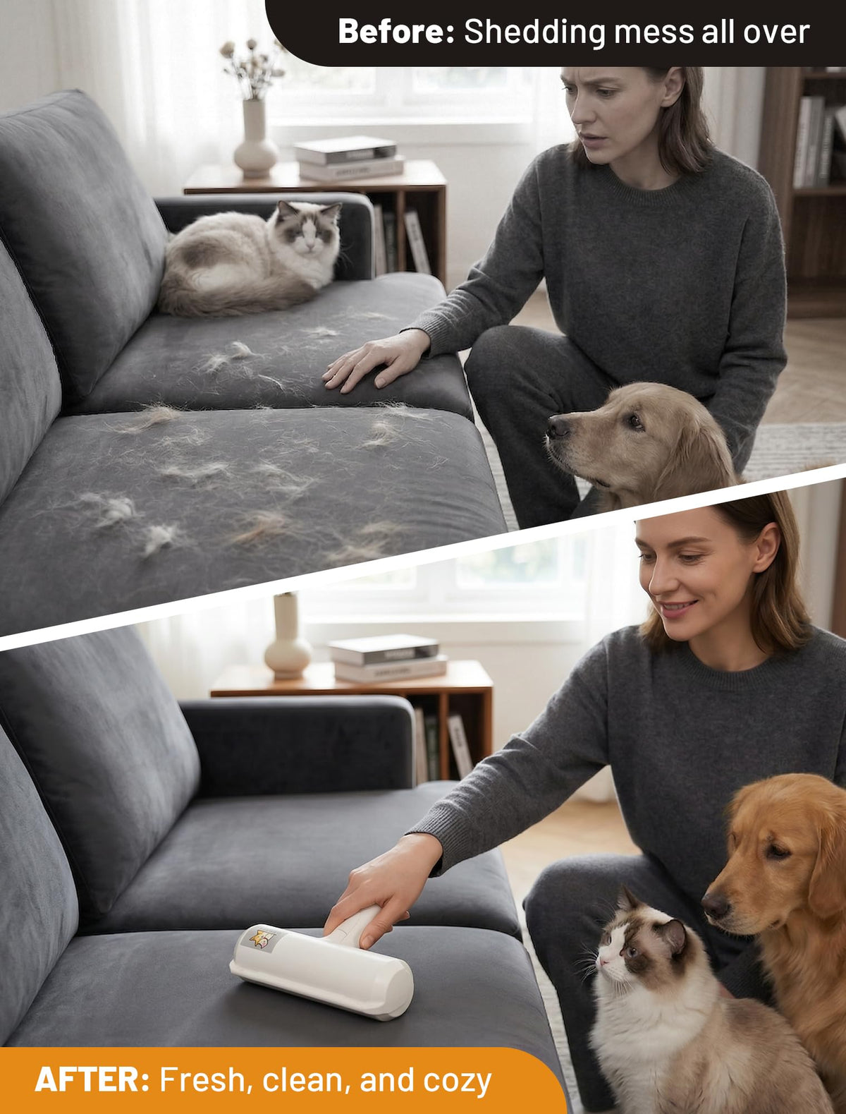 ORDORA Pet Hair Remover Roller, Reusable Lint Roller for Dog and Cat