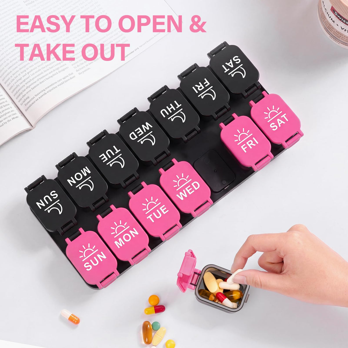 Extra Large Weekly Pill Organizer and AM/PM Medication Dispenser