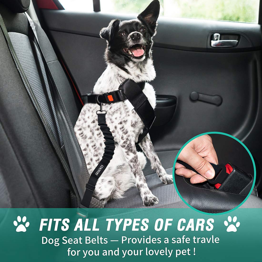 COOYOO Dog Seat Belt,3 Piece Set Retractable Dog Car Harness Adjustable for Vehicle Nylon Pet Safety Heavy Duty & Elastic Set 03-Black+Blue