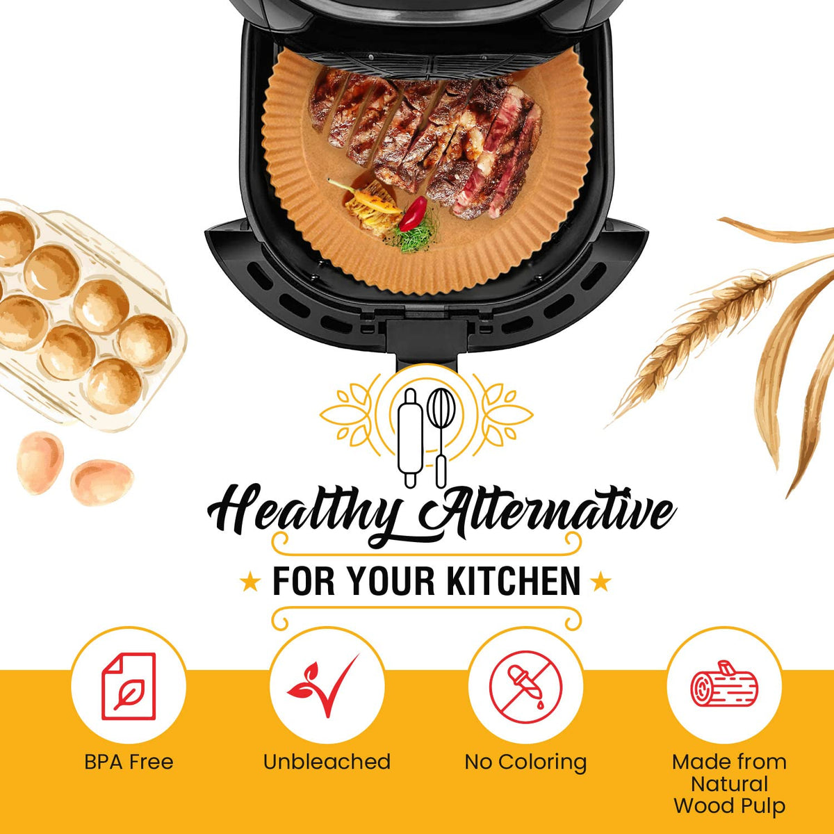 500Pcs Air Fryer Liners Disposable 8" Square 500