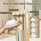 Automatic Soap Dispenser, Foaming Soap Dispenser Touchless with Continuous Dispensing, 4-Level Adjustable, Rechargeable Hand Soap Dispensers, Wall Mounted or Countertop for Bathroom & Kitchen Gold