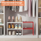 3-Tier Expandable White Shoe Rack Organizer for Closet, Stackable Shoe Racks Storage Shelf, Small Metal Wood Combination Shoe Shelves for Closets,Entryway,Front Door, Narrow Space,Hallway,8-16 Pairs 1 PACK(3-Tier）