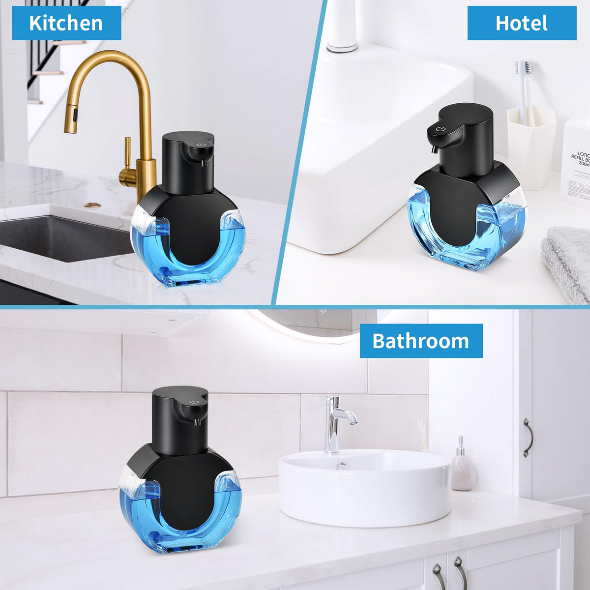 Automatic Foaming Soap Dispenser, 15oz/420ml Smart Hand Soap Dispensers, Touchless Wall Mount with 4-Level Adjustable, Rechargeable Foaming Hand Soap Dispenser for Bathroom Kitchen Office Black 1