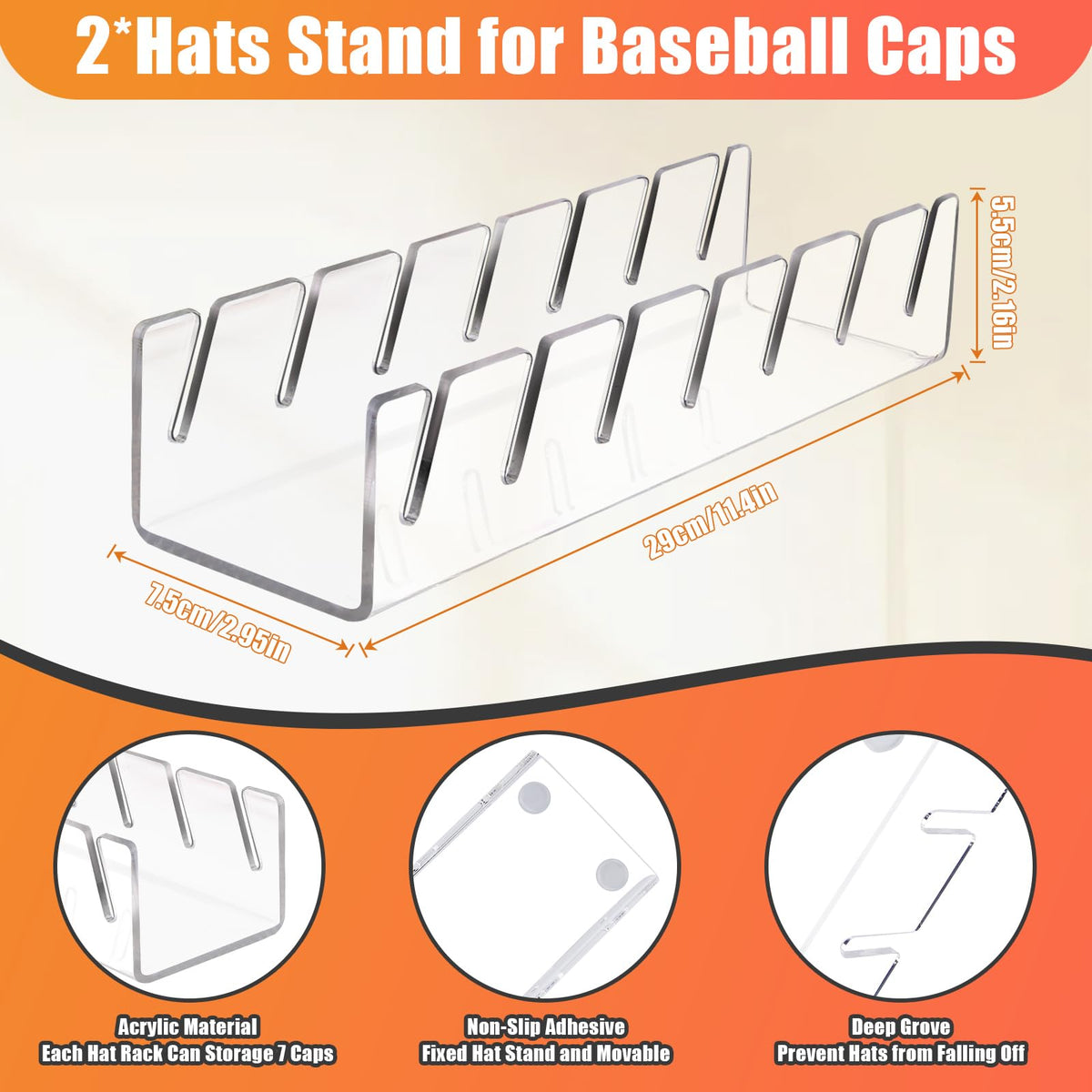 Hat Organizer for Baseball Caps Hat Rack Acrylic Hat Stand 4Pack No Install Clear-4Pack