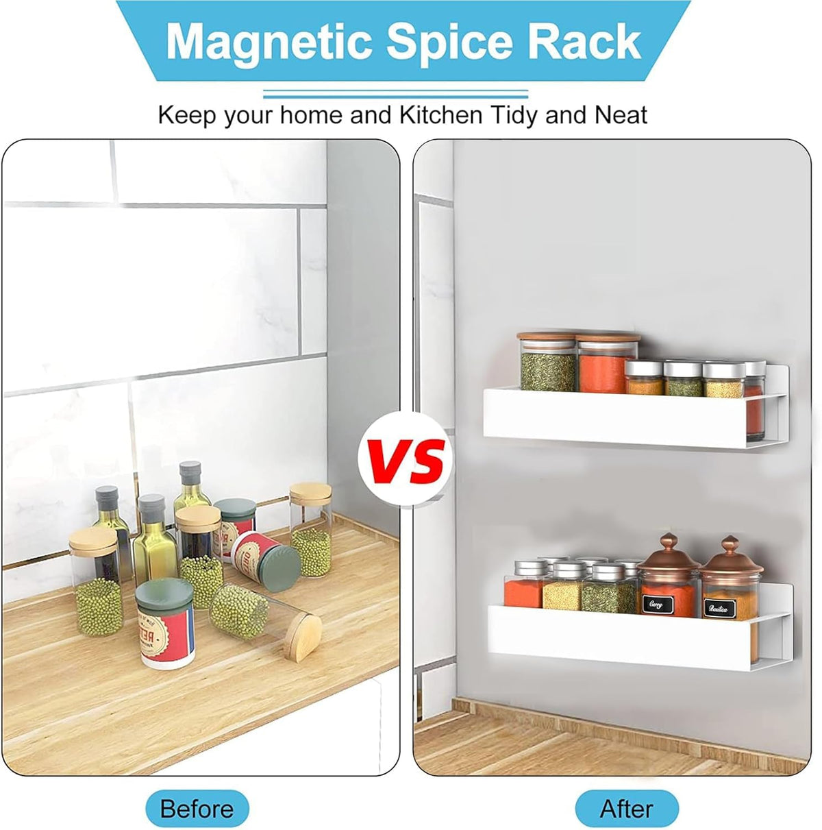 Metal 2 Pack Magnetic Spice Storage Rack Organizer for Refrigerator and Oven, Fridge Organizers and Storage Black