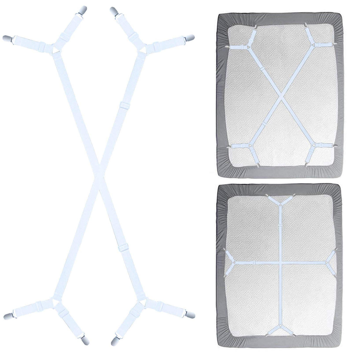 Siaomo Bed Sheet Fasteners Straps - 2 Way Adjustable Crisscross Corner...