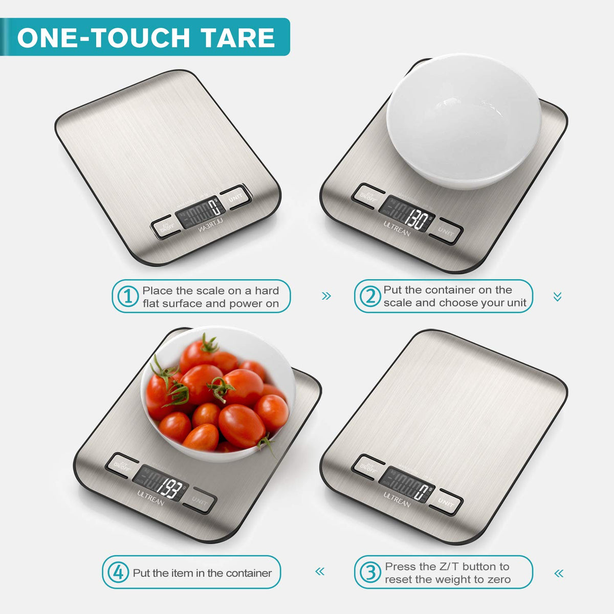 Ultrean Smart Food Kitchen Scale with Nutritional Calculator, APP for Calorie & Macro Tracking, AI Powered, Goal Progress, Digital Calorie Scale for Weight Loss, Stainless Steel, 22lb XX-Large