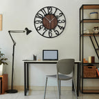 Maxstar Round Wall Clock for Living Room Decor Battery Operated Non Ticking Black Metal Wood Clocks for Home Living Room Garden Office Kitchen Decoration -16 inch Black-arabic Numerals 16 Inch