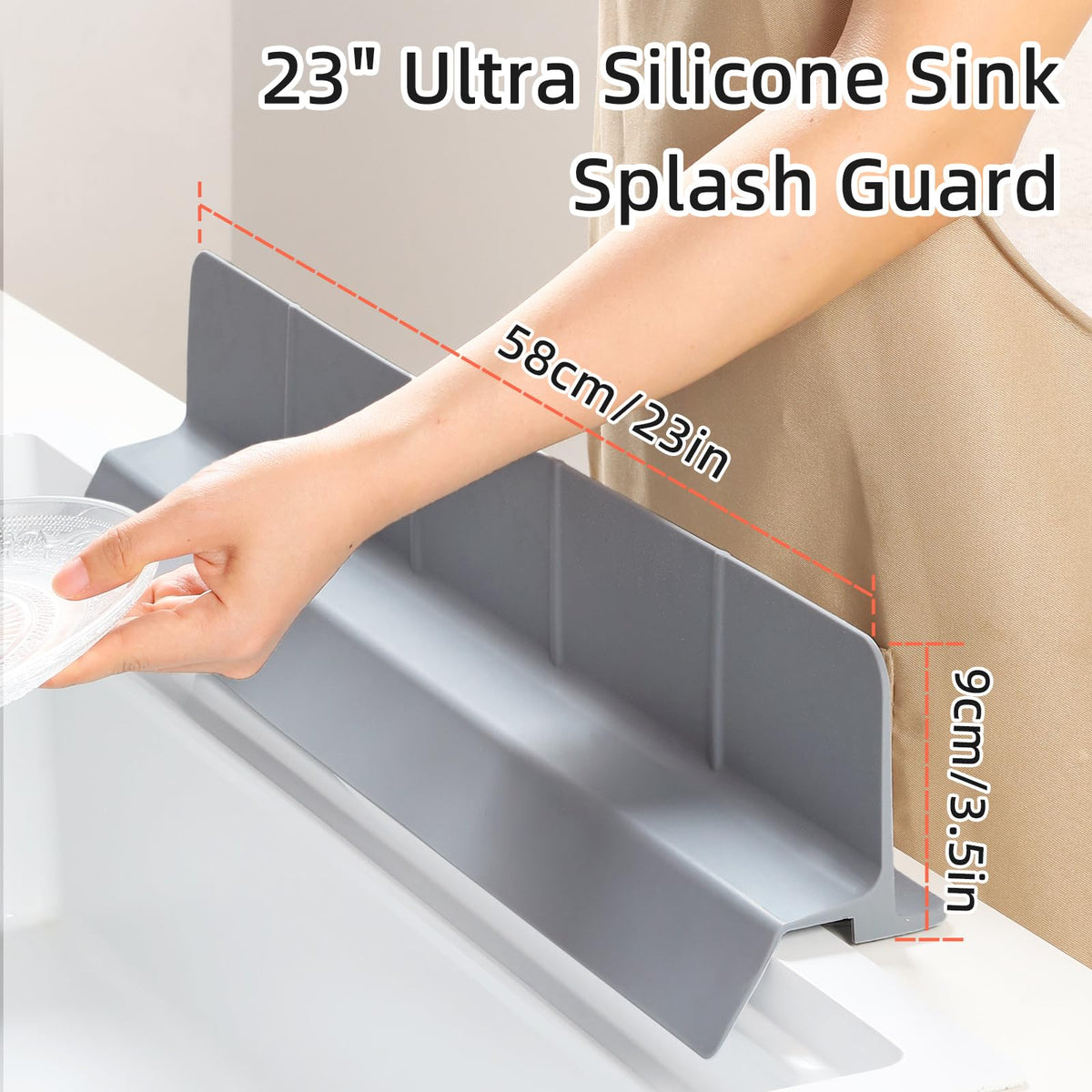 23" Ultra Silicone High Sink Splash Guard, Grey Gray