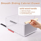 2 Pack Pull Out Cabinet Organizer Slide Out Storage Baskets with Wooden Handle, Spice Rack for Kitchen, Pantry Shelves No Drill Pullout Drawers for Under Sink, 6.6''H*9.3''W*15.7''D White 2 Pack
