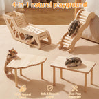 4 Pcs Hamster Platform Set, Wooden Tunnel Ladder Hideout Play House for Pet
