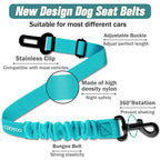 COOYOO Dog Seat Belt,3 Piece Set Retractable Dog Car Harness Adjustable for Vehicle Nylon Pet Safety Heavy Duty & Elastic Set 03-Black+Blue
