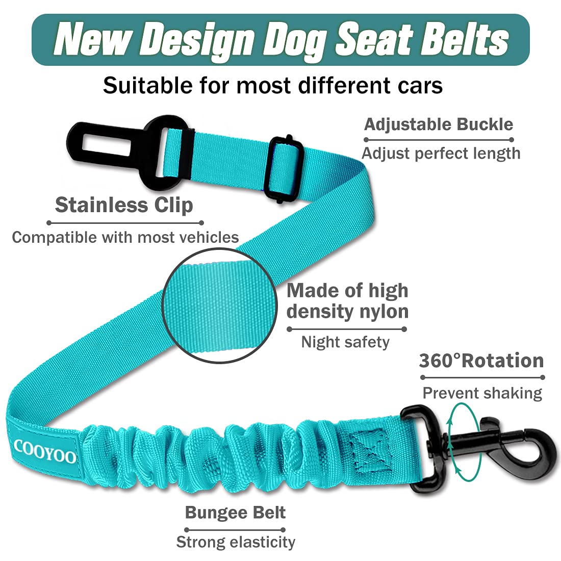 COOYOO Dog Seat Belt,3 Piece Set Retractable Dog Car Harness Adjustable for Vehicle Nylon Pet Safety Heavy Duty & Elastic Set 03-Black+Blue