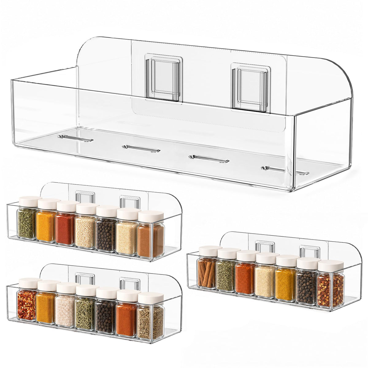 Acrylic Spice Rack Wall Mount, Clear Spice Shelf Storage Holder, 4 Pack