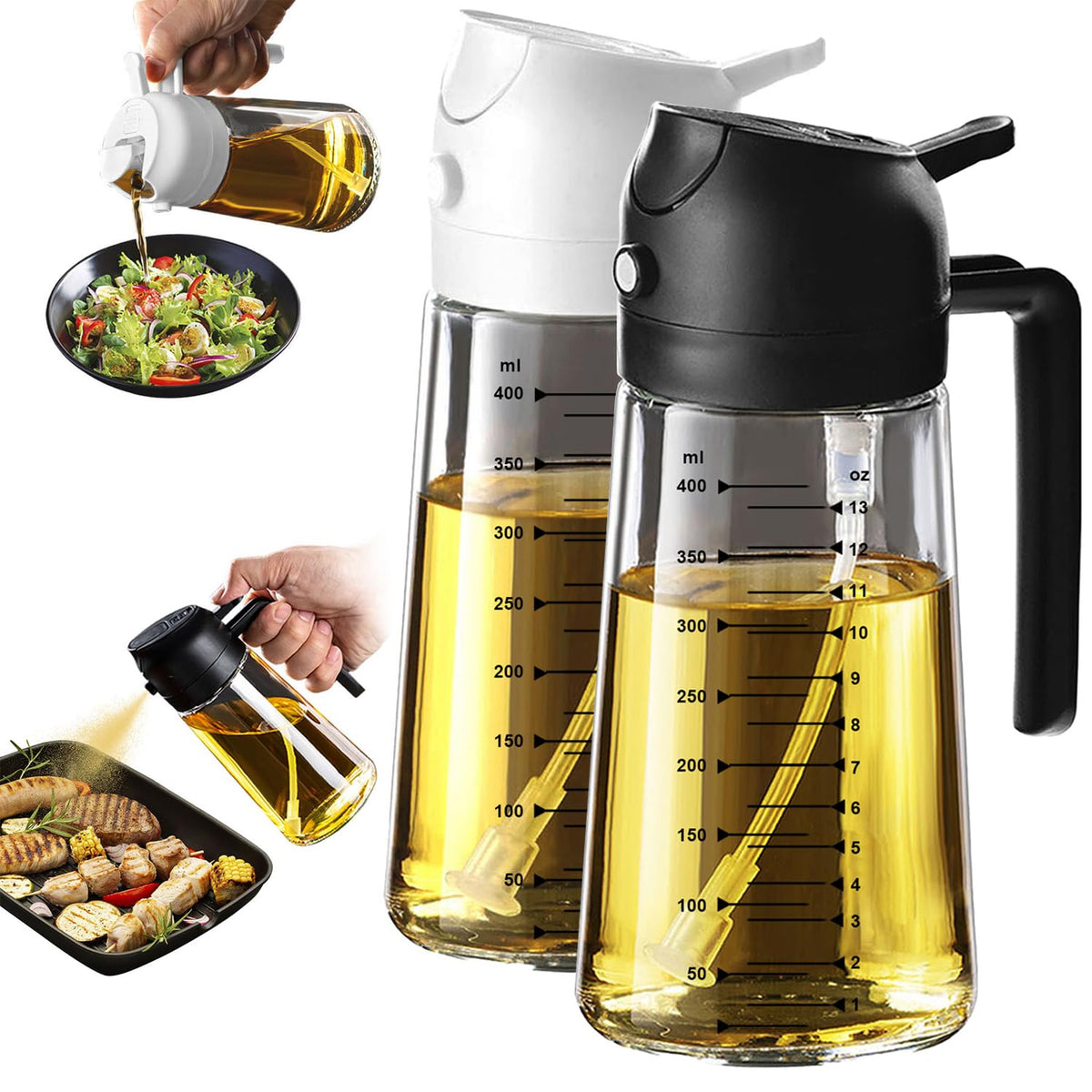 TrendPlain 16oz/470ml Glass Olive Oil Sprayer for Cooking – 2 in 1 Oil...