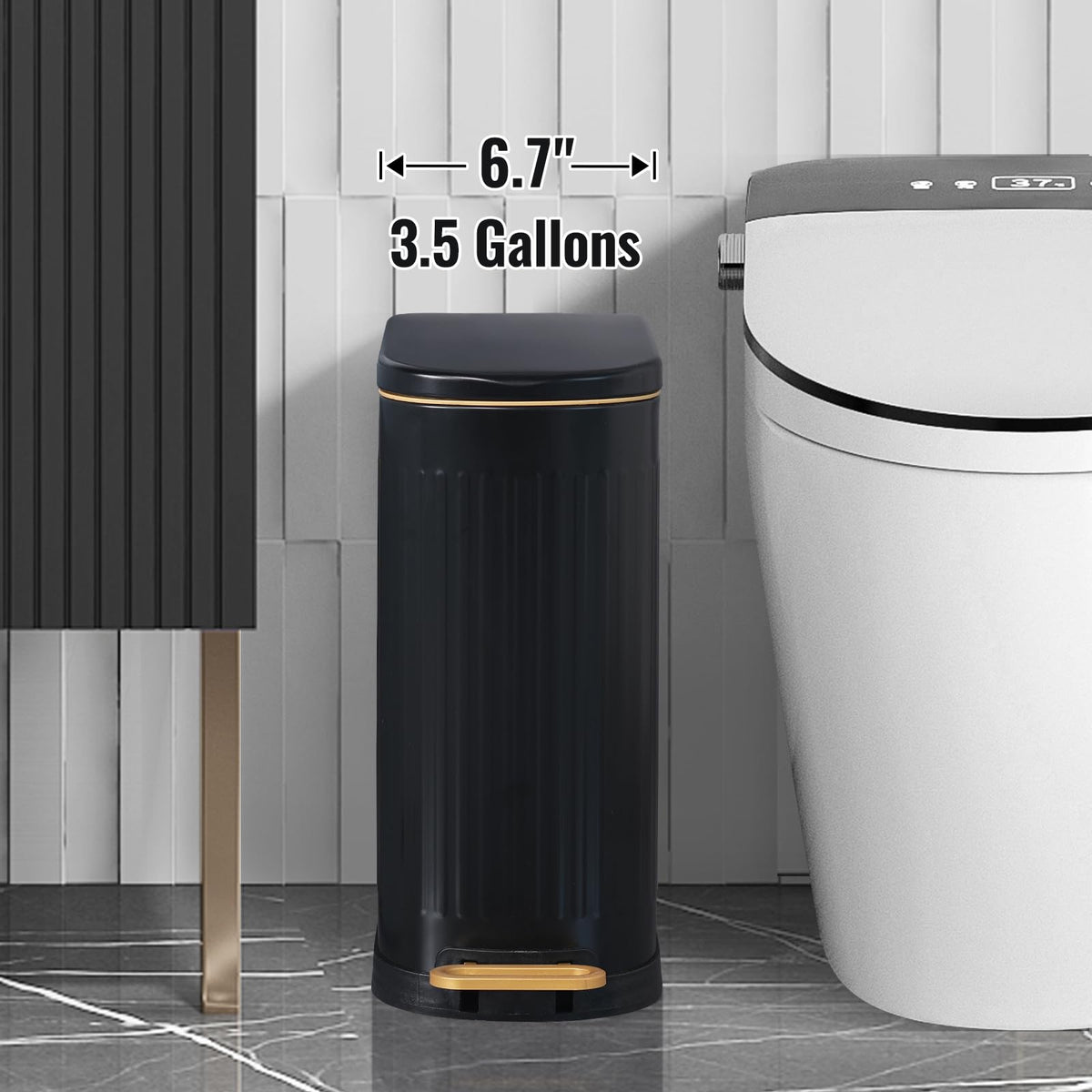 SYNCVIBE Slim Bathroom Trash Can with Soft Close Lid, 3.5 Gal, Matt White 3.5 Gallons