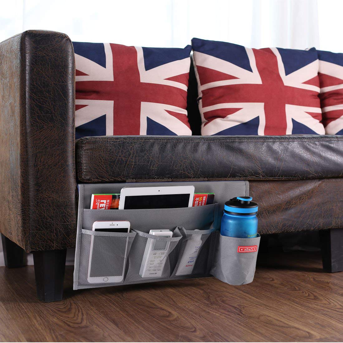 Zafit Bedside Storage Organizer - 6 Pockets, Table Cabinet Caddy for Remotes, Phone, Glasses (Grey) 6 Pockets-Grey