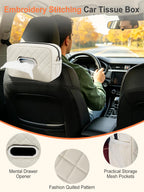 2PCS Multi-Functional Car Tissue Holder with ‌2 Tuck Nets, Tissue Box Cover 2pack Deep Black