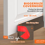 Door Draft Stopper, Door Sweep for Bottom of Door, Weather Stripping Door Seal Gap Filler Bottom Blocker Soundproofing Cold Air Insulation Save Energy Install Quickly Easily (Black, 39‘’) 39‘’ Black