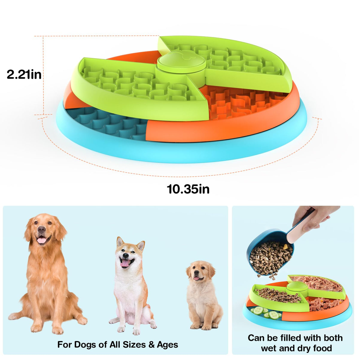 Atdoall Slow Feeder Dog Bowl, 3-Level Interactive Dog Puzzle Feeder Orange