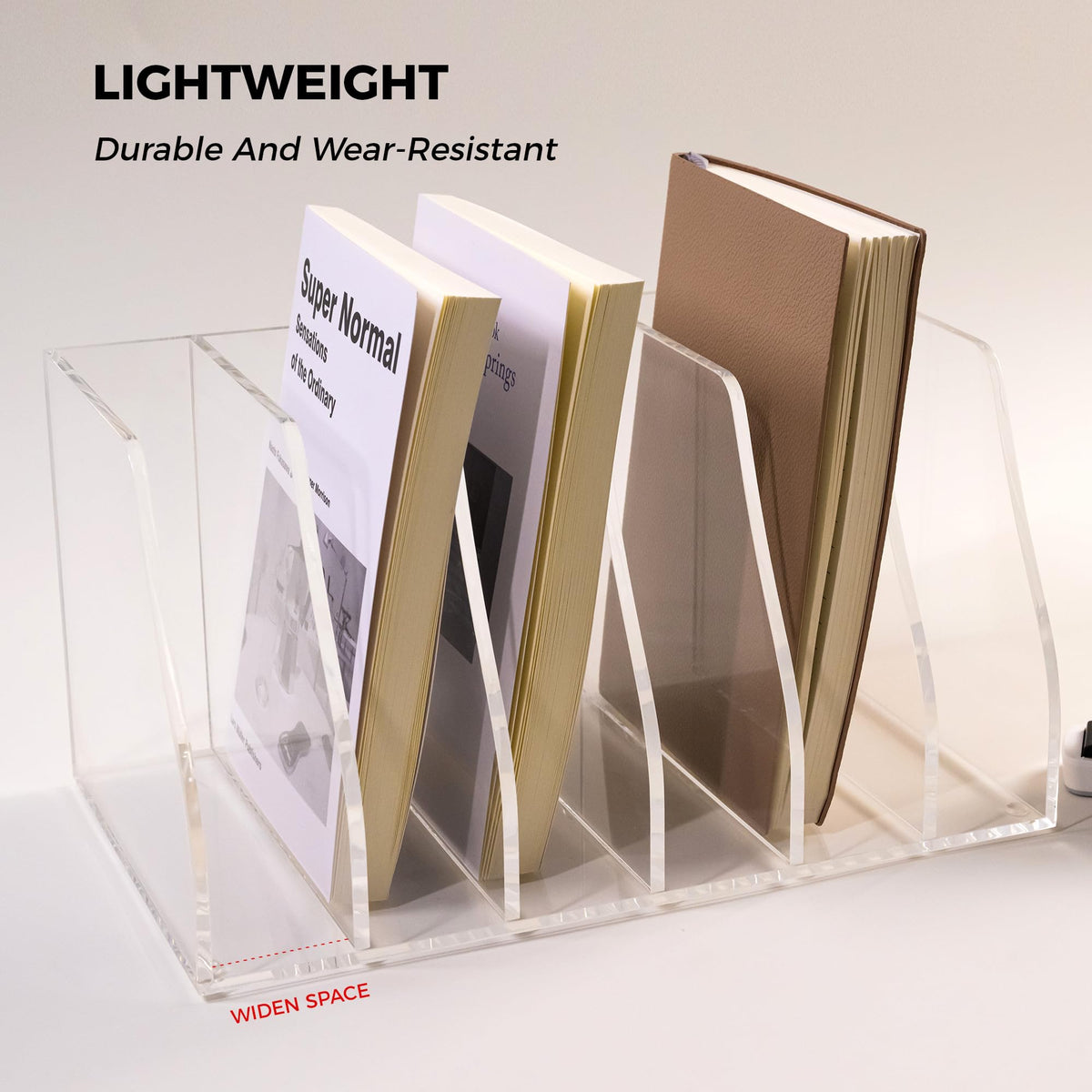 Acrylic Magazine File Holder, 4 Vertical Compartments Desk Document Sorter Organizer, Clear Folder Rack Binder for Office/Home/Classroom, for Documents, Tablet, Magazines, Books & Accessories B5, 4 Sections