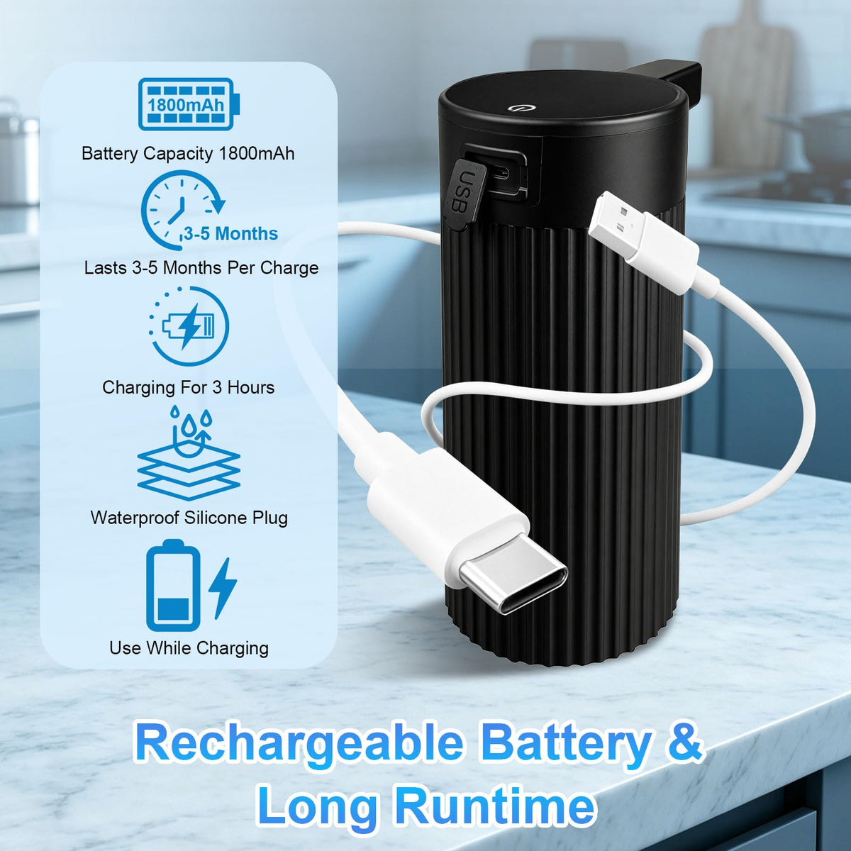 Automatic Liquid Soap Dispenser Touchless, Rechargeable, Adjustable White Gel