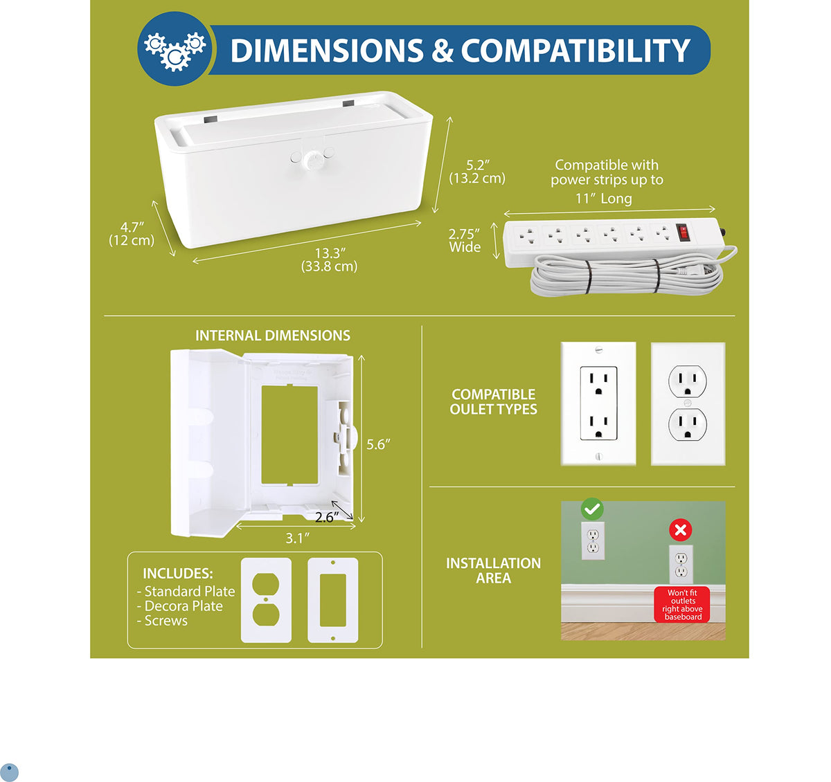 Power Strip Cover Box and Cable Management Organizer for Child Safety
