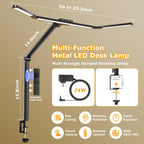 Airlonv LED Desk Lamp with Clamp, 17" Stepless Dimming Light, Black Standard