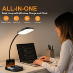 10W Wireless Charging LED Desk Lamp with Clock, Light Black